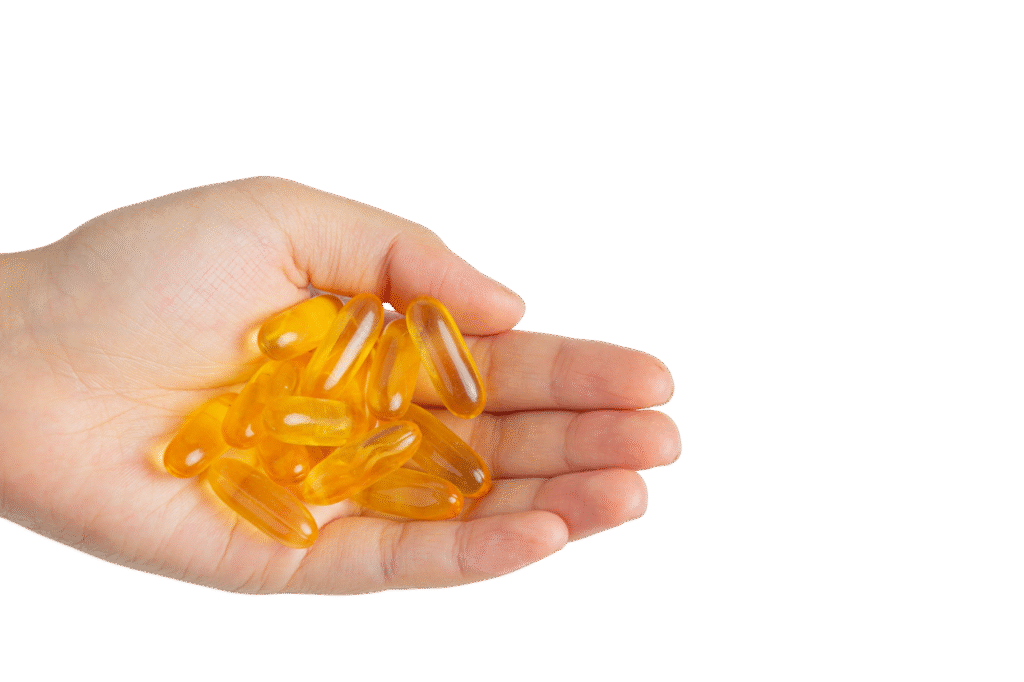 Mao cheia de vitaminas D, vitamina C, Omega 3