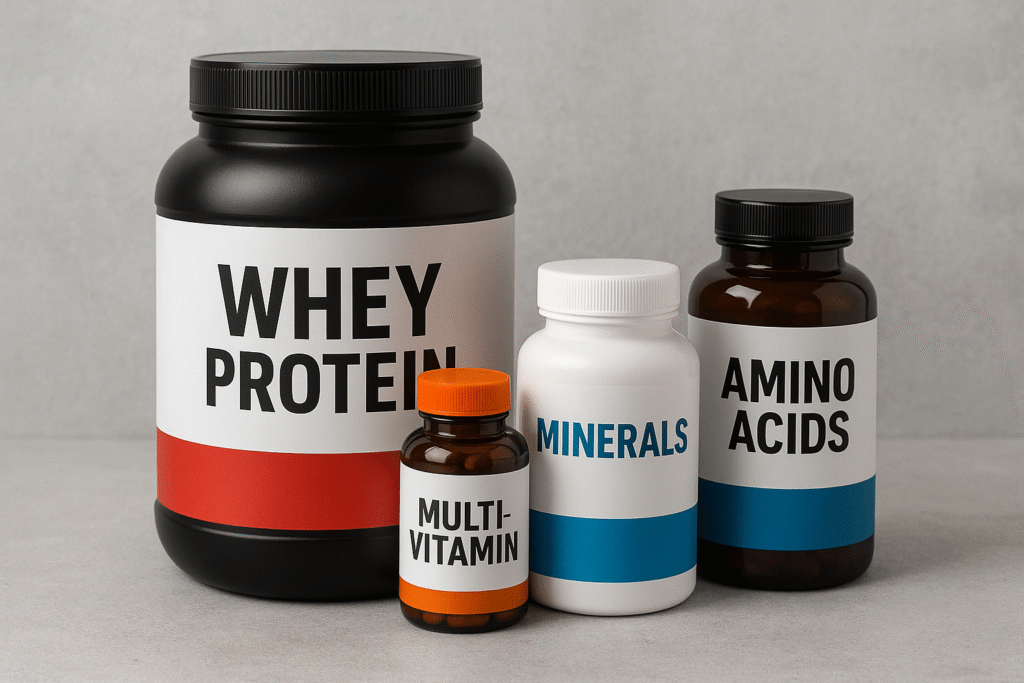 Produtos de suplemento whey protein, vitaminas e minerais com custo beneficio