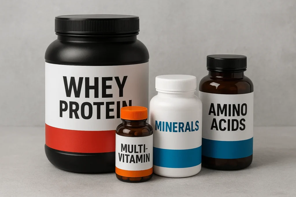 Produtos de suplemento whey protein, vitaminas e minerais com custo beneficio