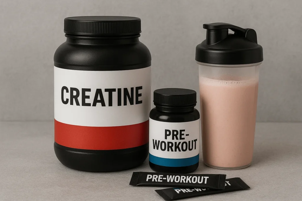 Produtos de suplementos custo beneficio, creatina e pré-treino.